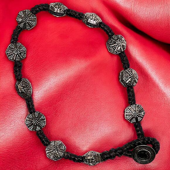 Silver Spinel Textured Beads on Brown Tied Rope 7 1/8" Bracelet! - Picture 1 of 7